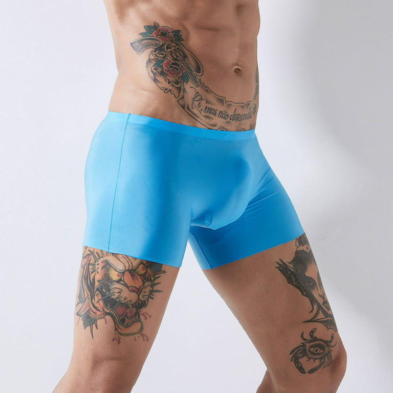 YDKZYMD Mens Ice Silk Underwear Dual Pouch Trunks Support Ball Pouch  Enhancing Boxer Briefs for Men Sky Blue XL