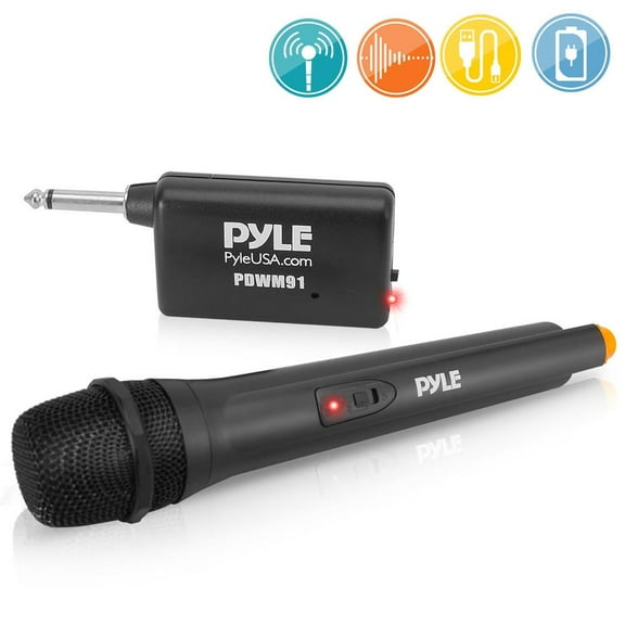 Pyle Professional VHF Handheld Microphone with Adapter Receiver, Black