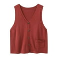 thumbnail image 3 of Womens Vests Tops Knit Sleeveless Sweaters V Neck Button Casual Open Front Cardigan with Pocket Trendy Fall Outfits New Women Vests Fashion Casual Red One Size, 3 of 5