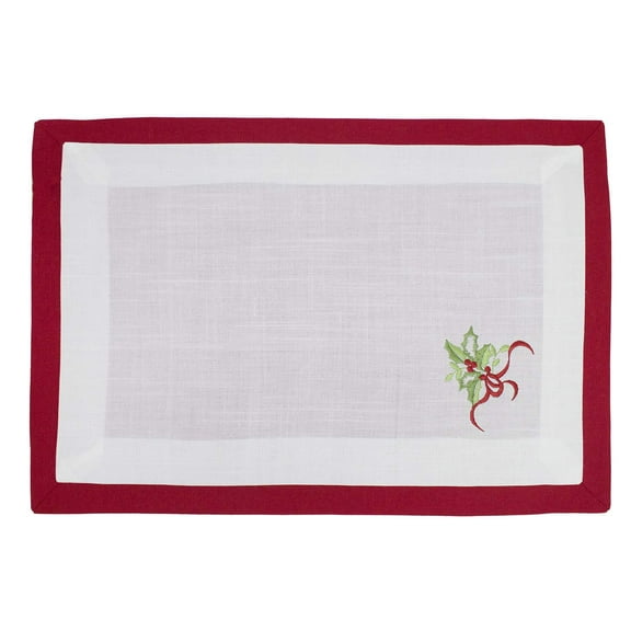Fennco Styles Holiday Collection Country Double Layer Embroidered Holly 14 x 20 Inch Placemats, Set of 4