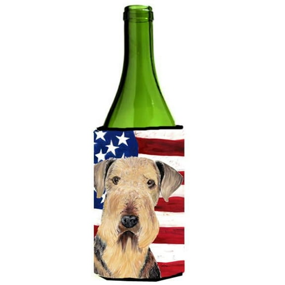 Usa American Flag With Airedale Wine bottle sleeve Hugger - 24 oz.