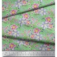 thumbnail image 2 of Soimoi Green Cotton Duck Fabric Anemone & Lavender Blue Flower Floral Printed Craft Fabric by the Yard 44 Inch Wide, 2 of 3