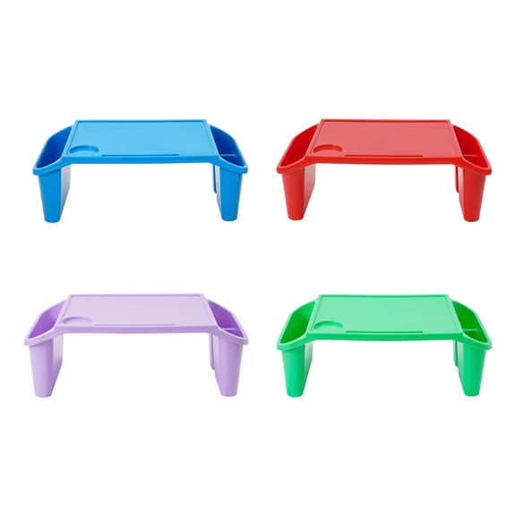 4 Pcs Kids Lap Desk Tray Plastic Breakfast Laptop Trays with Side Pockets, Portable Table,Breakfast Tray,Side Storage Pockets,3 Compartments,19.69 * 9.84 * 7.1in Multicolour