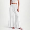 thumbnail image 2 of Laqbezok Women's High Waist Tiered Ruffle Wide Leg Pants, Smocked Elastic Waist Palazzo Trousers, Casual Flowy Pleated Summer Beach Swing Pants Boho Vacation Wear, 2 of 9