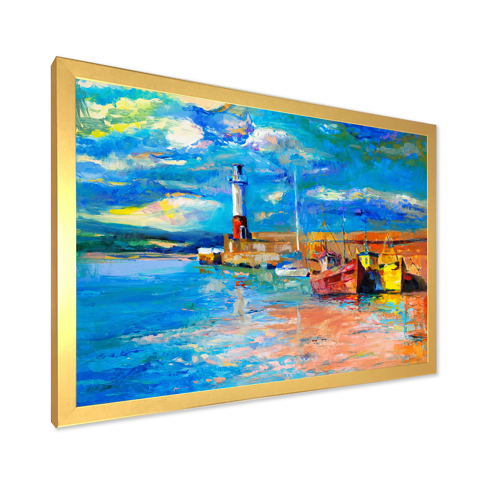 Designart 'Lighthouse By The Shore In Evening Glow ' Nautical & Coastal Framed Art Print