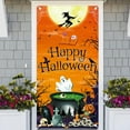 thumbnail image 6 of PHOGARY Halloween Door Decoration Happy Halloween Door Cover, Large Fabric Halloween Party Decorations Door Cover for Front Door Porch Wall Decoration Halloween Party Supplies, 5.9x2.9 Feet, 6 of 8