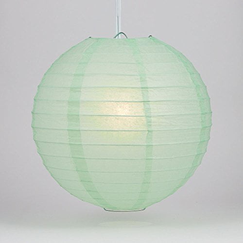 Luna Bazaar Premium Paper Lantern, Lamp Shade (8-Inch, Parallel Style Ribbed, Spa Green) - Rice Paper Chinese/Japanese Hanging Decoration - For Home Decor, Parties, and Weddings