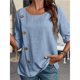 thumbnail image 5 of Camiseta Informal Holgada de Corta con Cuello Redondo y Botones de Algodón y para Mujer, Estilo Formal y de Trabajo Azul XXL, 5 of 7
