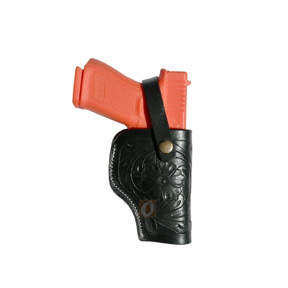 Leather Glock Holster G17 G19 Pistol Western Floral Tooled Black - Right Hand