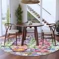 thumbnail image 3 of Blue Purple Gnomes Round Area Rug 8Ft Washable Large Circle Rugs for Living Room Dorm, Spring Hydrangea Flower Leaf Green Plaid Non-Slip Carpet Floor Mats Indoor Outdoor Carpet Runner Home Decor, 3 of 8
