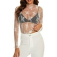thumbnail image 1 of Liacowi See Through Long Sleeve Tops for Women Sheer Mesh Tops Floral Lace Loose T-Shirts Clubwear, 1 of 6