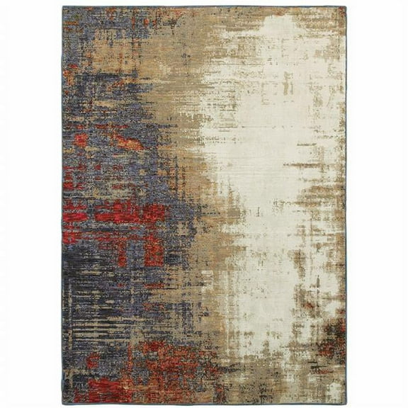 HomeRoots 510500 10 x 13 ft. Beige Tan Brown Blue Purple Red Orange Gold & Green Abstract Power Loom Stain Resistant Rectangle Area Rug