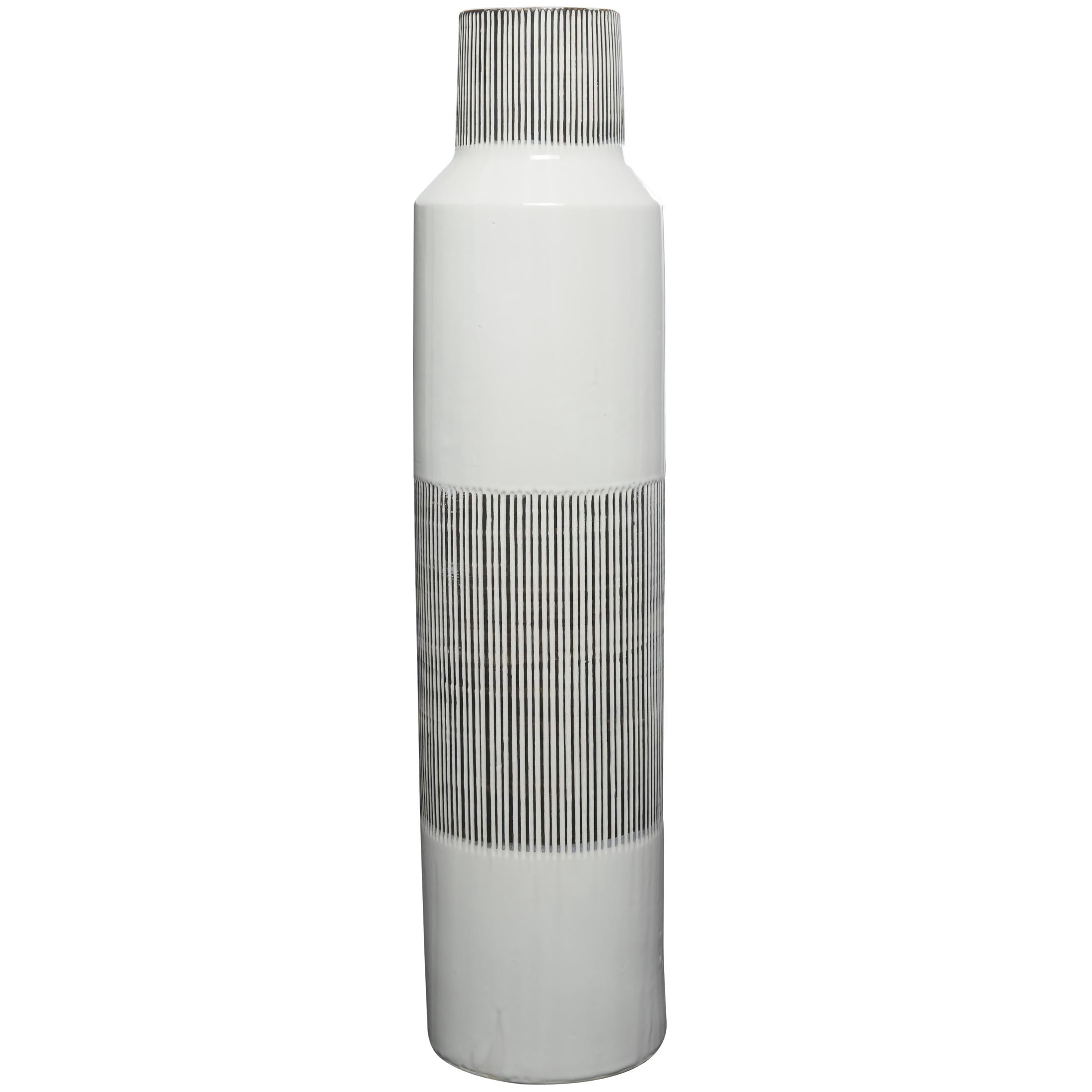 DecMode 37" Handmade White Ceramic Vase with Gray Striped Accents