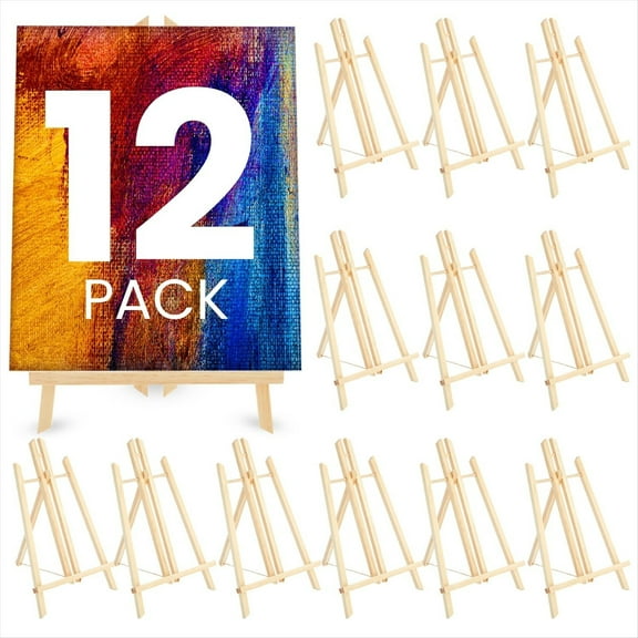 Juvale Easel Stand for Sign & Painting - 12-Pack, Brown Wood, 8.9 x 8.8 x 13.8 in - Foldable A-Frame & Tabletop Easels for Classroom Decor & Paint Party