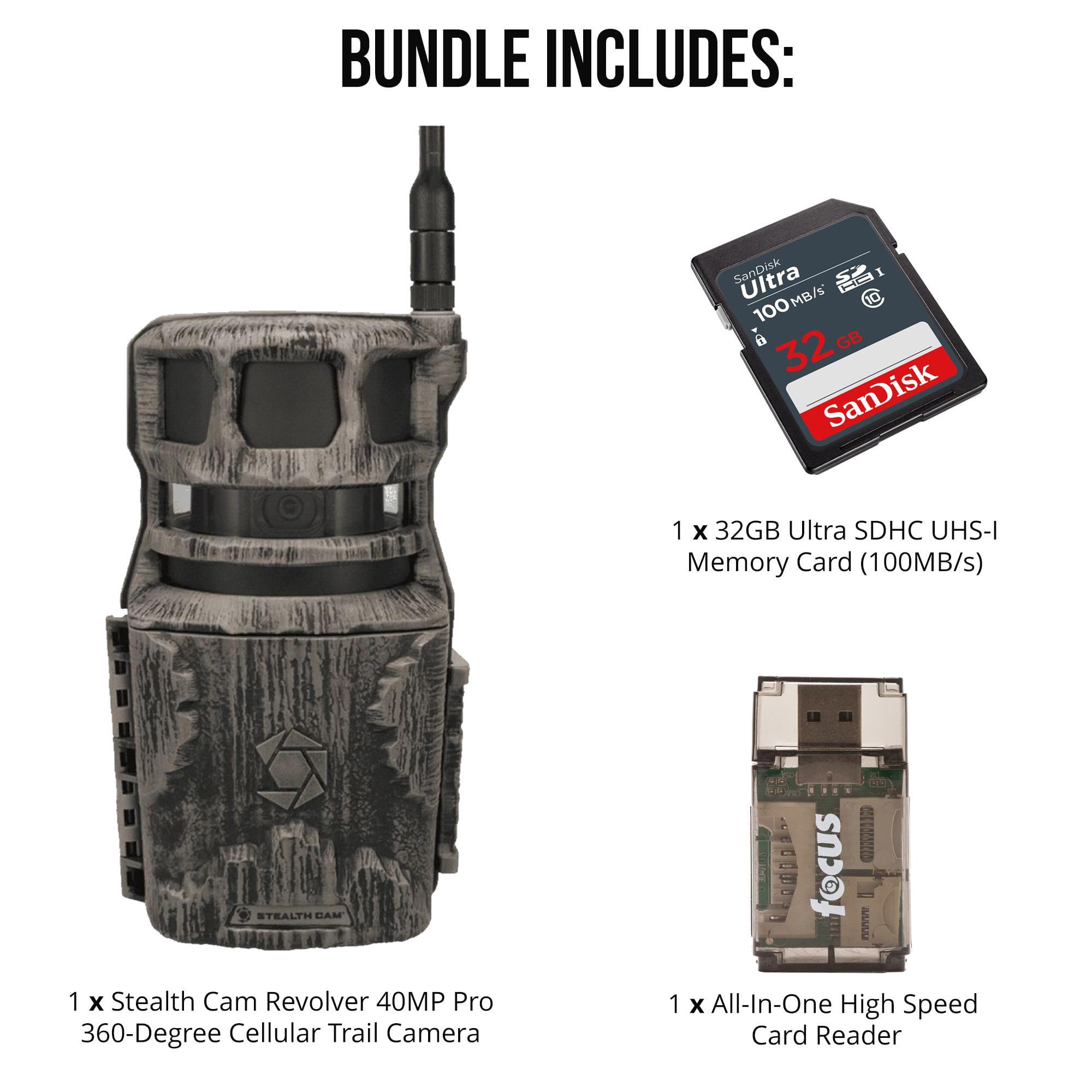 Stealth Cam Revolver Pro 360 Degree 40MP Cellular Trail Camera Bundle with 32GB Memory Card and Card Reader