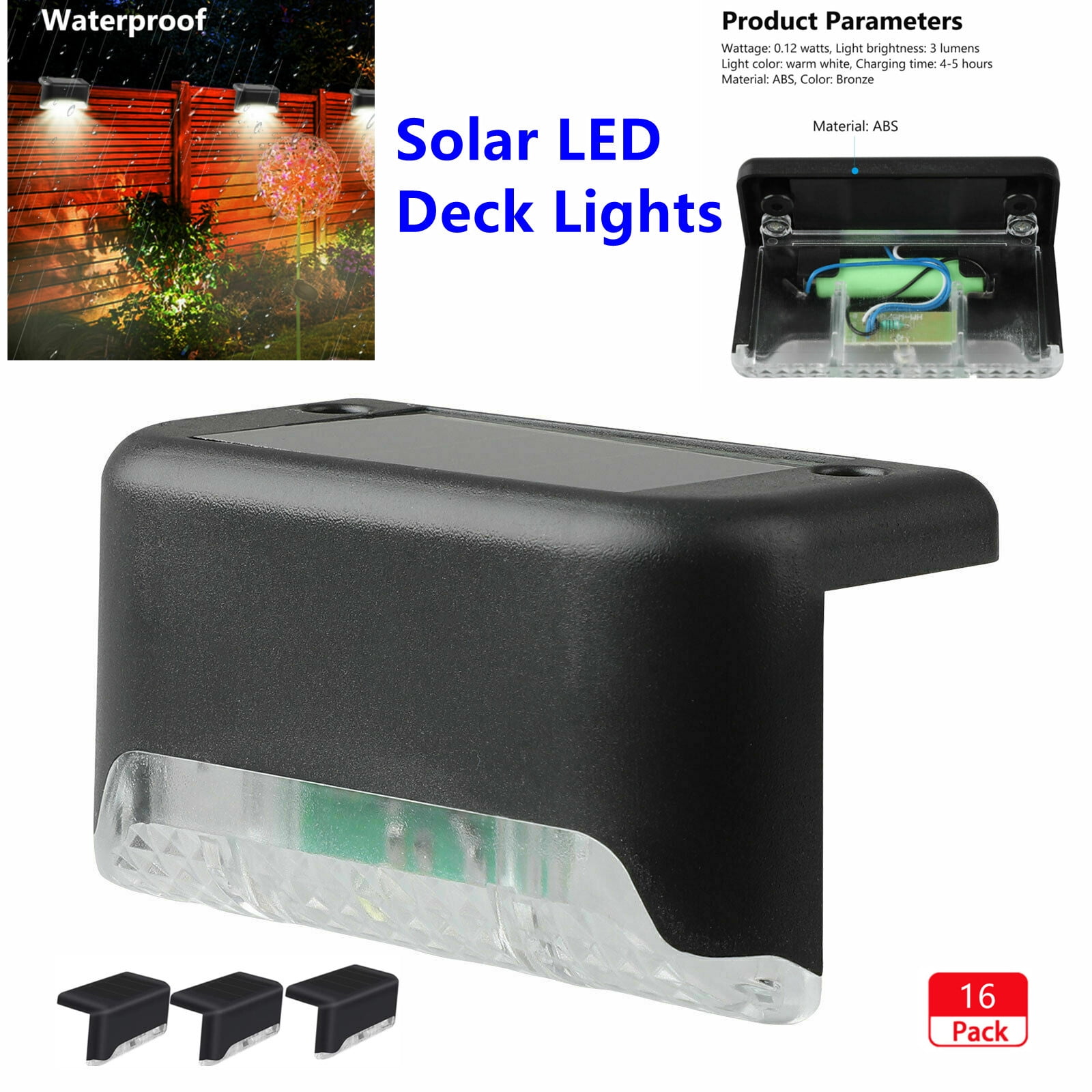 Solar Deck Lights 16 Pack Fence Post Solar Lights for Patio Pool Stairs  Step and Pathway, Weatherproof LED Deck Lights Solar