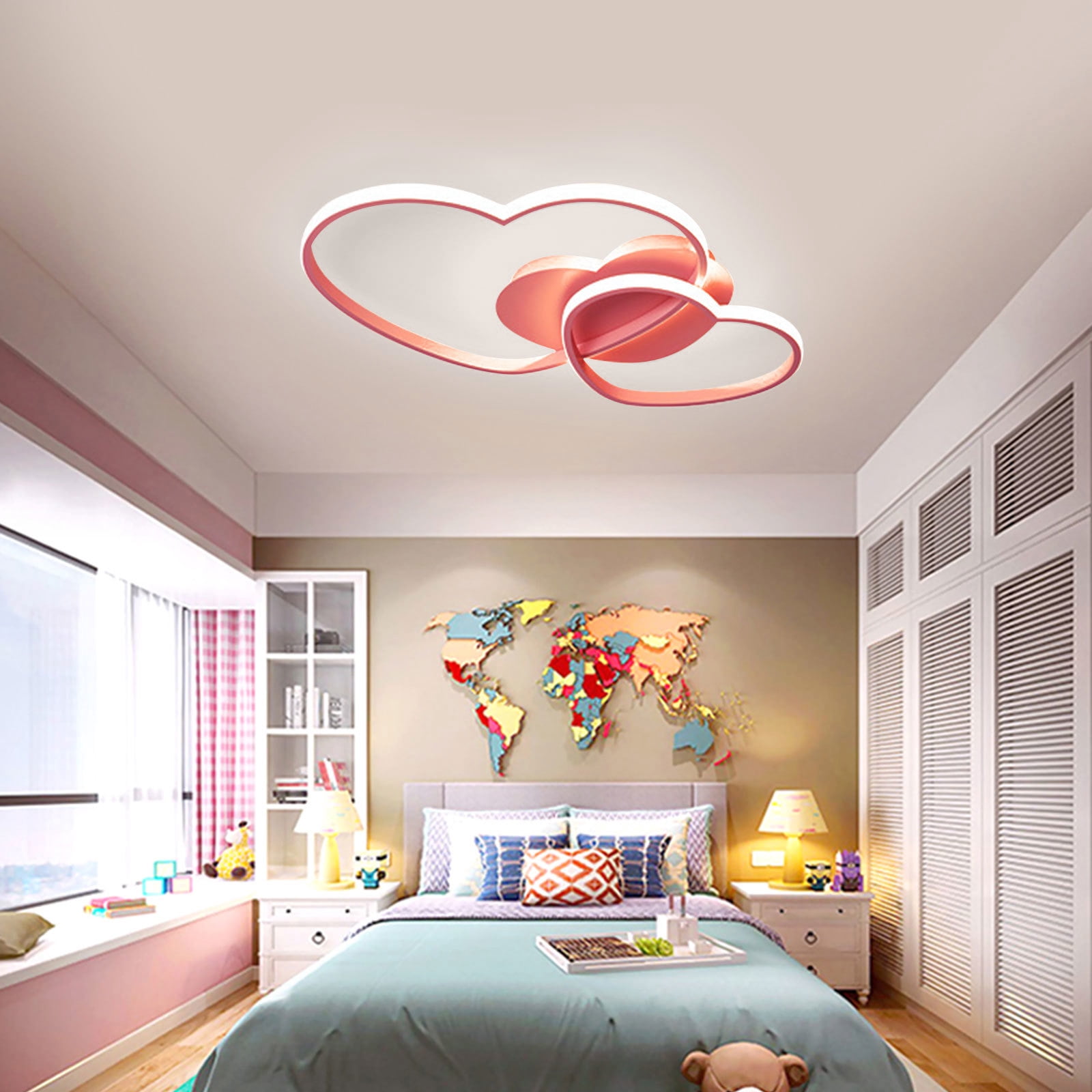 20.47*12.99 Elegant Pink Heart-shaped Ceiling Light Flush Mount Lighting Fixture for Living Room, Bedroom