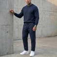 thumbnail image 5 of PNTUTB Fall Winter Men's Solid Color Outfit Sets Crew Neck Long Sleeve Top Elastic Waist Drawstring Pant Two Piece Set Loose Comfort Daily Casual Sets, 5 of 7