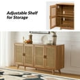 thumbnail image 4 of Boho Wooden Rattan Sideboard TV Stand 4 Doors Storage Cabinet Credenzas Table TVs up to 65" Buffet Home Living Room Kitchen Walnut, 4 of 10