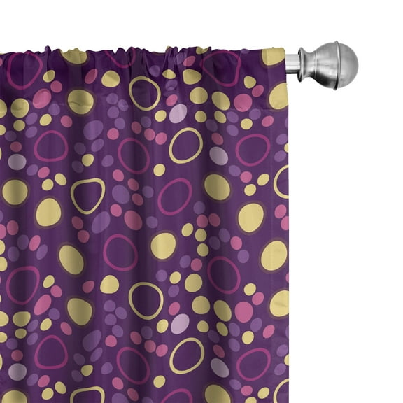 Ambesonne Abstract Curtains, Polka Dots and Circles, Pair of 28"x95", Purple Brown
