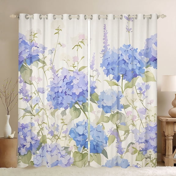 Manfei Chic Hydrangea Flower Blackout Curtains, Garden Floral Window Curtains Pack of 2 (38x45 Each), Baby Blue Cream Green
