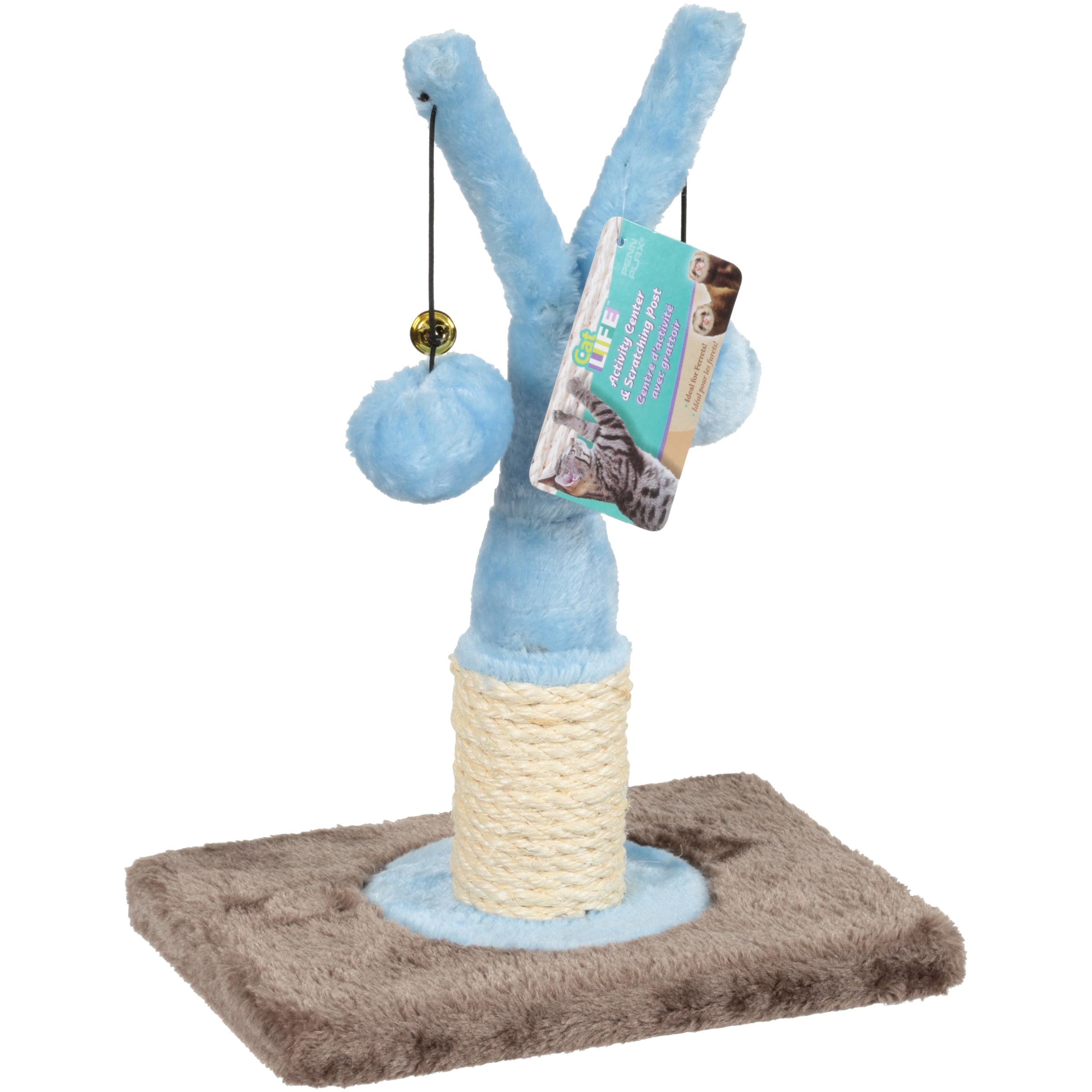 Penn-Plax Blue Y Shaped Sisal Cat Scratching Post with Swatting Toys, Small (1 Pack)