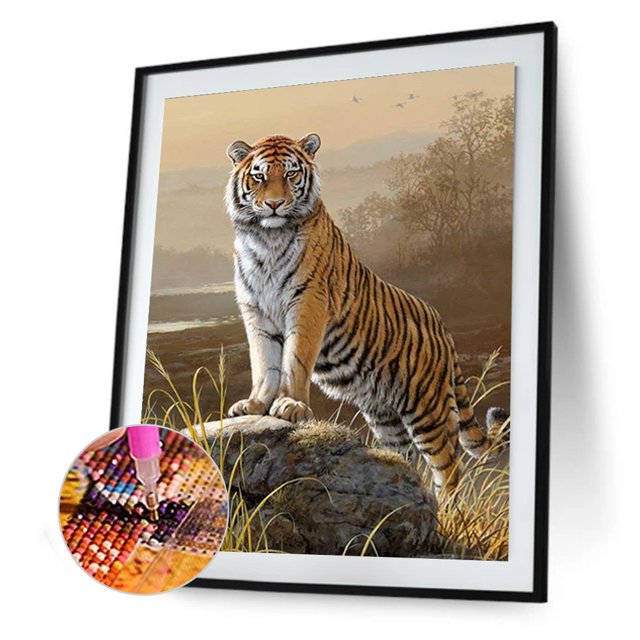 Cuadros Decorativos 5D DIY Diamond Painting Kits Full Round Drill Tiger Mosaic Art Picture (NH2207) Tmvgtek embutido en tela