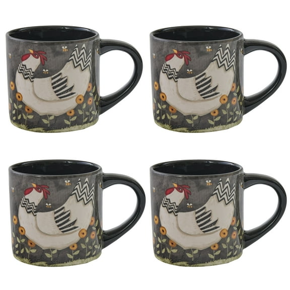 Park Designs My Little White Hen Gray Mug Set of 4
