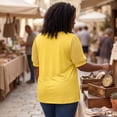 thumbnail image 4 of Agnes Orinda Women's Plus Size Tops V Neck Swiss Dots Puff Sleeve Casual Blouses Tee 1X Yellow, 4 of 6