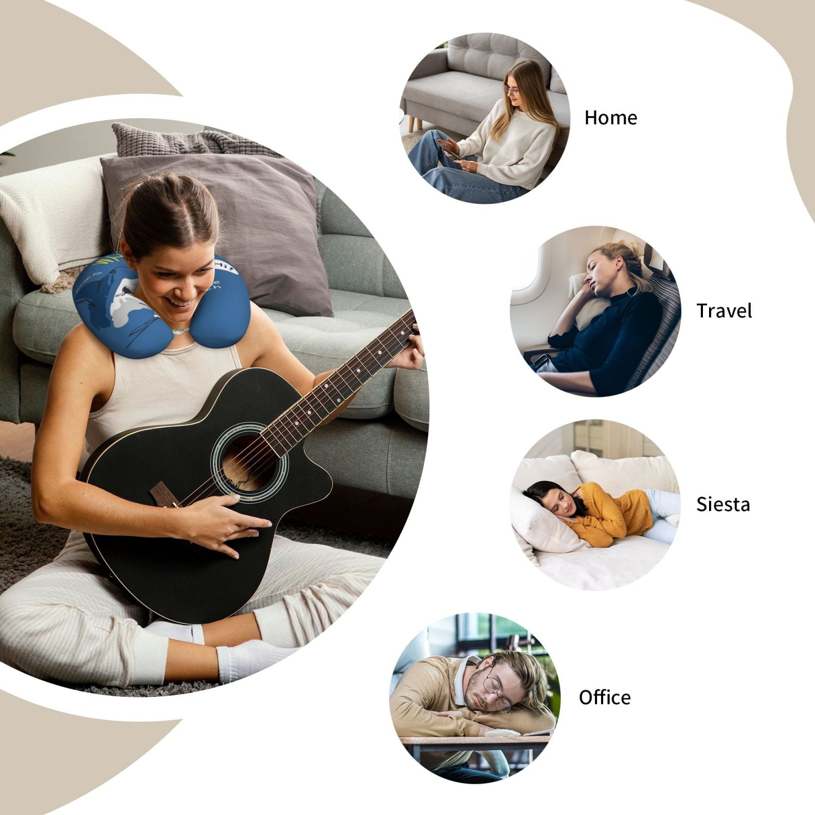 Xecao Great White Shark Print Memory Foam Cervical Neck Pillow Versatile U-Shaped Pillows for Home,Office,Camping,Travelling,Soft Washable Cover