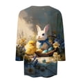 thumbnail image 6 of Easter Top for Women Crew Neck 3/4 Sleeve Tops Bunny Eggs Print Trendy Holiday Outfits Shirts Loose Fit Casual T-Shirts, #01 Blue, 3XL, 6 of 6