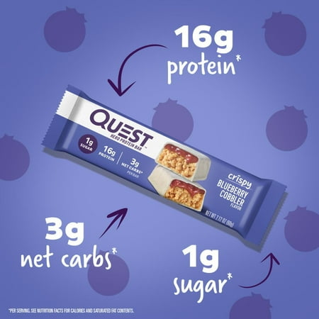 Quest Blueberry Cobbler Crispy Protein Bar, Low Carb, High Protein, 12 Count