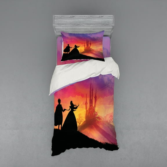 Ambesonne Fantasy Bedding Set 3 Pcs, Prince Cartoon Castle, Twin, Multicolor