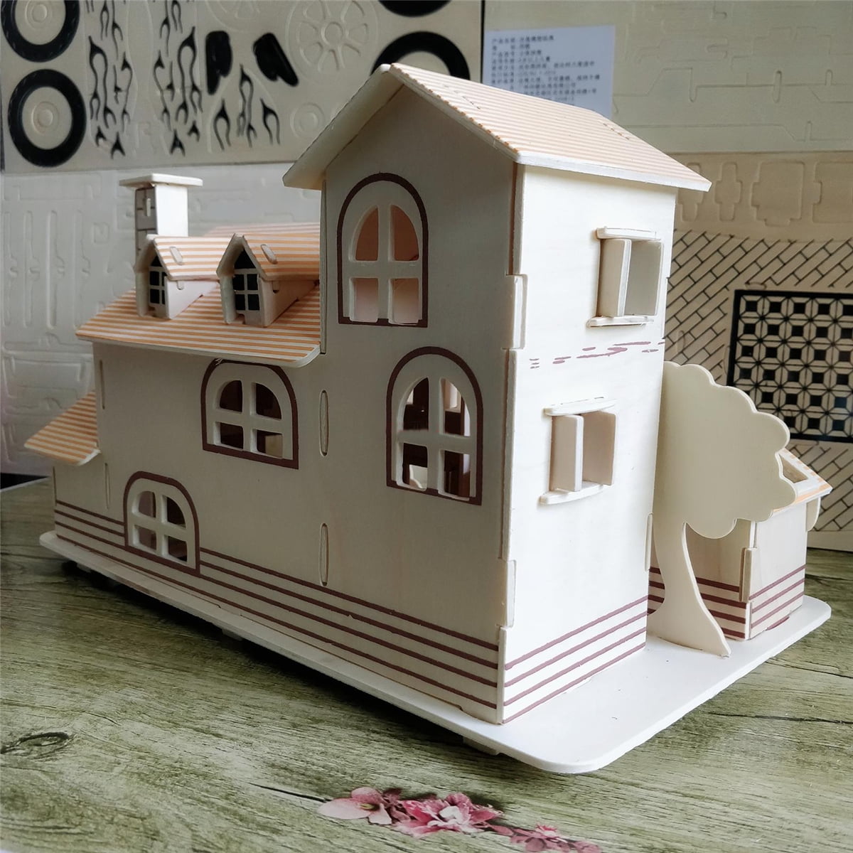 Woodcraft Construction Kit Dollhouse 3D Wooden Villa House Model Puzzle
