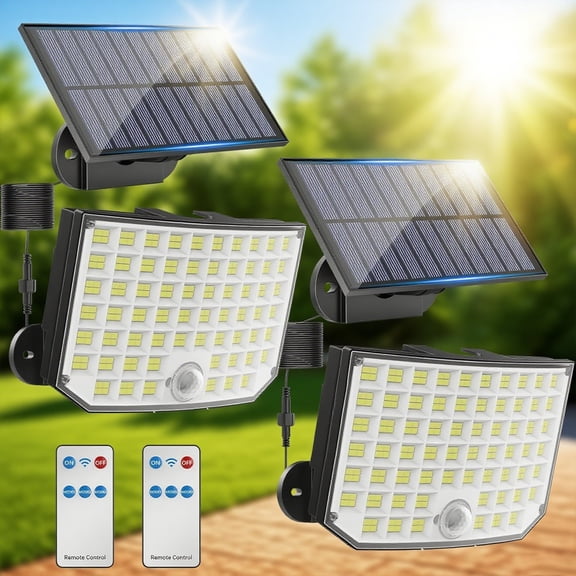 Solar Outdoor Lights, KagoLing 256 LED Solar Motion Sensor Security Lights 16.4Ft Cable IP65 Waterproof Flood Lights for Outside Yard Garage, 2 Pack