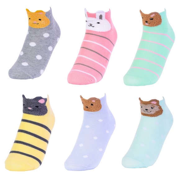 Uni Style Apparel 6 Paires de Chaussettes Cheville Animal Mignon pour Femmes et Filles (9-11, Animal1)