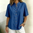thumbnail image 2 of Zpanxa Womens Button Down Shirt Band Collar Short Sleeve Loose Fit Casual Solid Color Blouses for Summer, 2 of 9