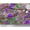 thumbnail image 3 of Soimoi Purple Modal Satin Fabric Leopard Skin,Leaves & Floral Print Fabric by The Yard 42 Inch Wide, 3 of 3