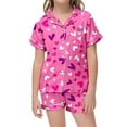 thumbnail image 2 of RMGVDSD Girls Satin Pajama Set Kids Girls Loving Heart Pattern Printed Short Sleeve Button Down Pajamas Shorts Set Sleepwear Outfits Trendy Comfort Sleepwear, 2 of 4