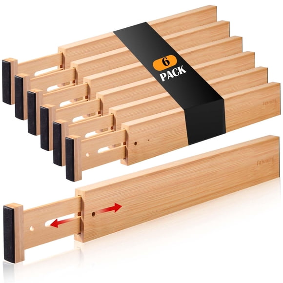 Fabsome Divisor De Cajones, Paquete De 6 Divisores De Cocina De Bambú, Organizadores, Separadores De Tocador De Madera Ajustables De 17 A 22 Pulgadas Para Organización De Guardería, Ropa, Calcetines,