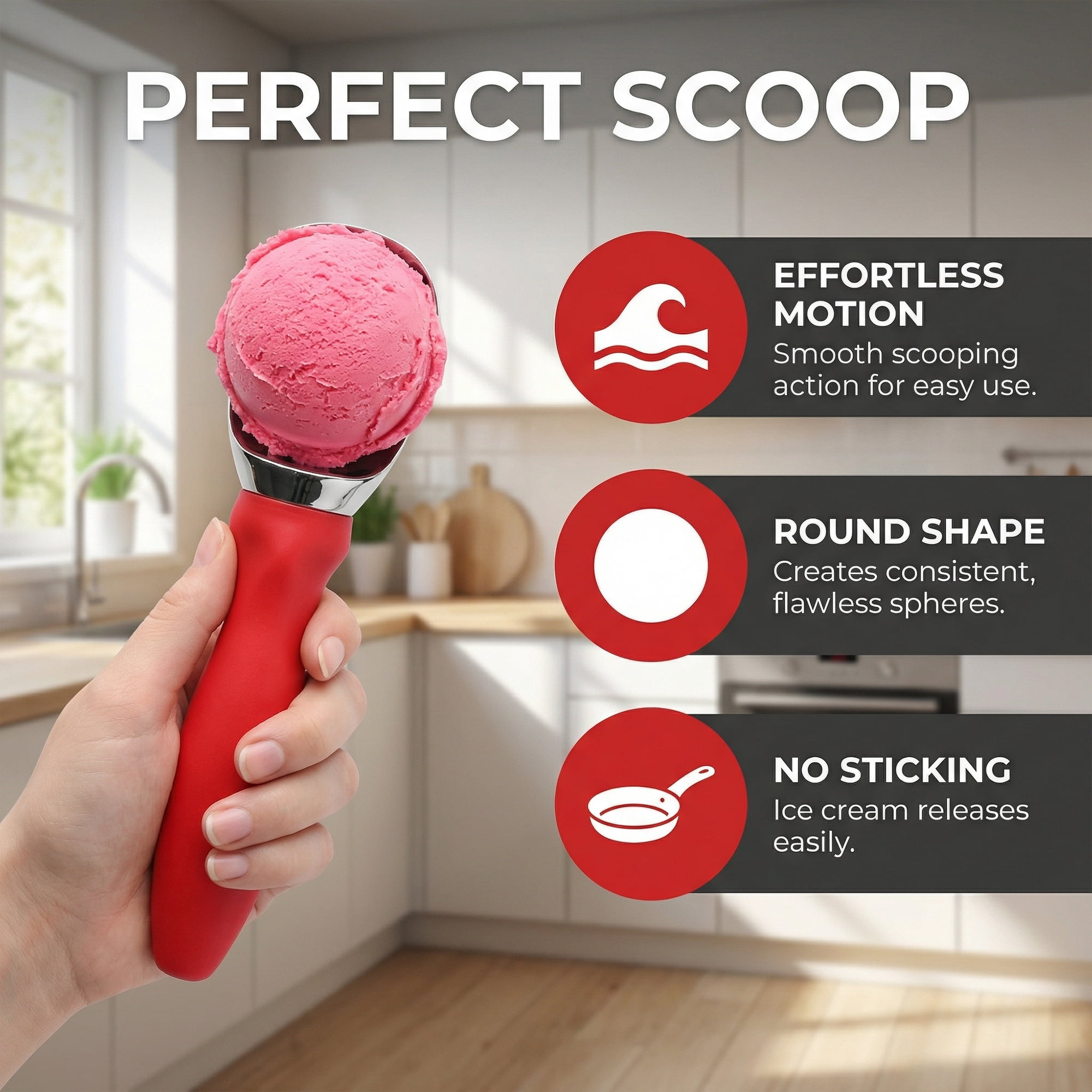 Unique Bargains Zinc Ice Cream Scoop with for Gelato and Cookie Dough Red 7.9in