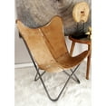 thumbnail image 3 of DecMode Leather Handmade Lounge Chair with Black Stand, Brown, 3 of 14