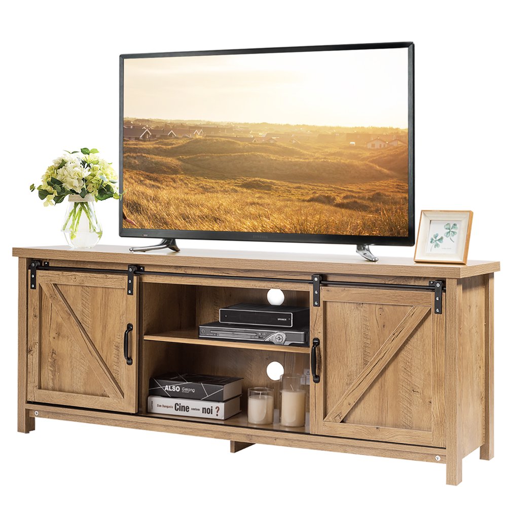 Costway TV Stand Media Center Console Sliding Barn Door for TV