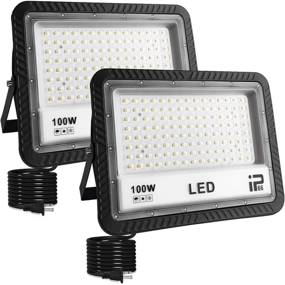 100W Led Outdoor Flood Light, Outdoor Security Light, Led Stadium Lights, with Plug, 59 Inch Line, for Yard, Stadium, Playground, Lawn,Garden, Garages, Basketball Court