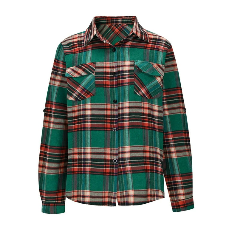 qolati Womens Flannel Shirts Button Down Long Sleeve Plaid Shirt
