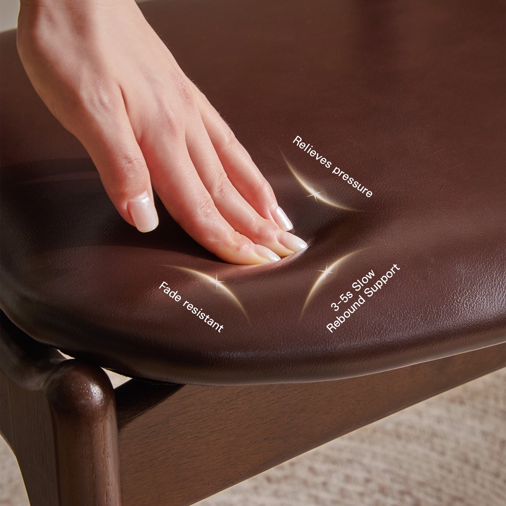 Dining Chair 17.72 Inch, Solid Wood Frame with Brown PU Leather Upholstered Seat for Dining Room Coffee Shop