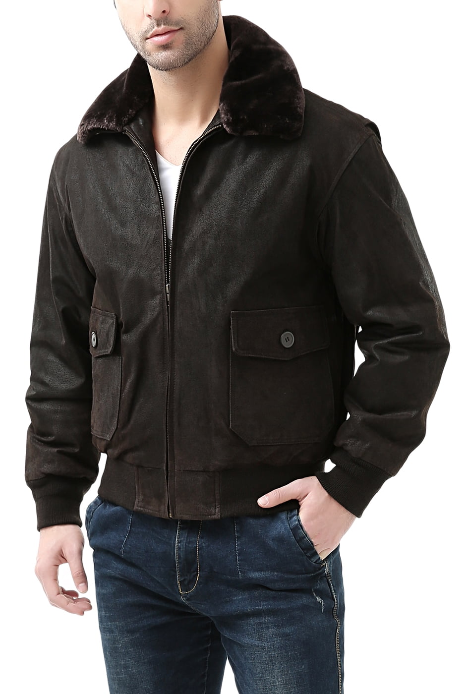 Landing Leathers Mens Navy G-1 Leather Flight Bomber Jacket Regular and Big /& Tall