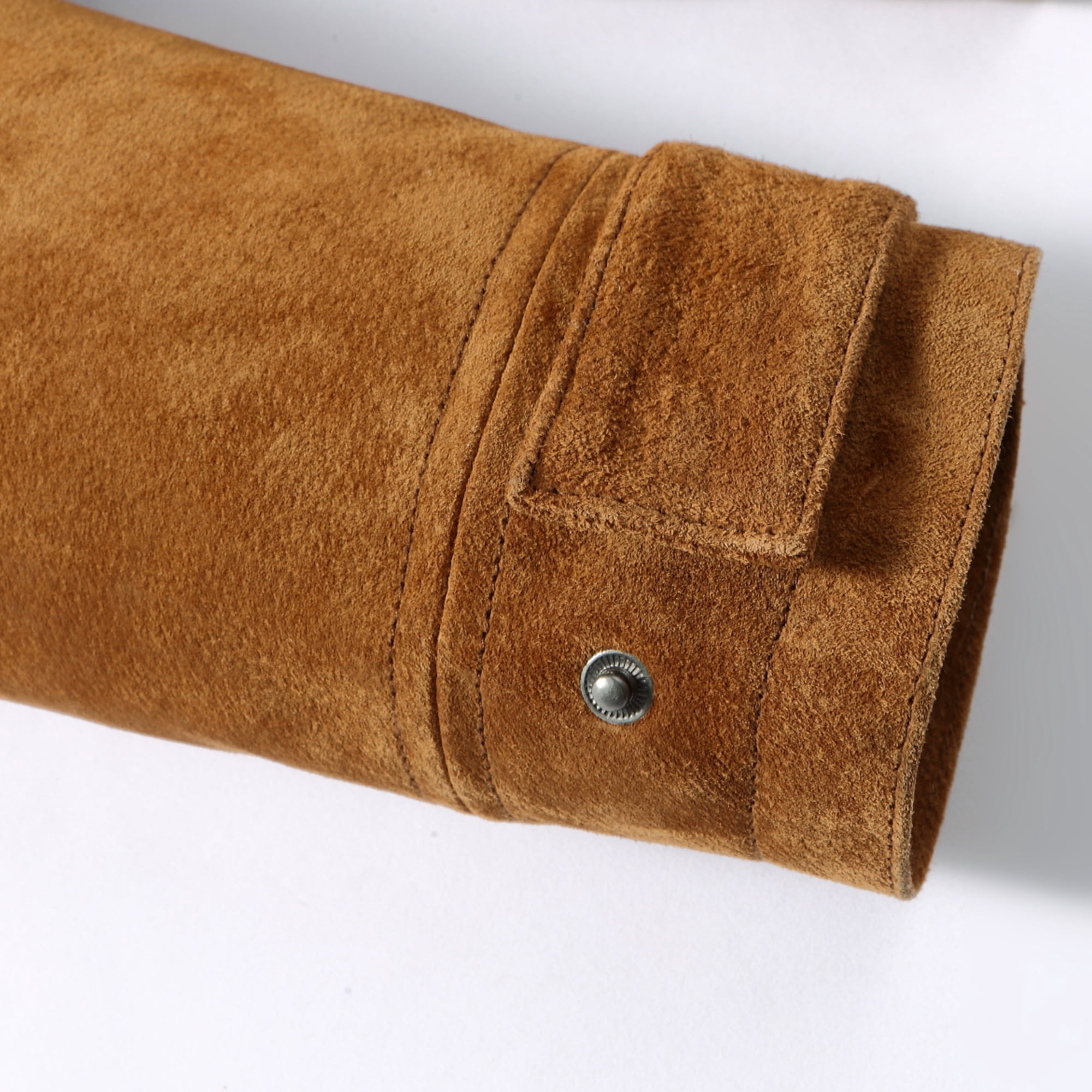 FLAVOR Men's Classic Leather Jacket Suede Winter Coat with Removable Collar (XX-Large, Brown)