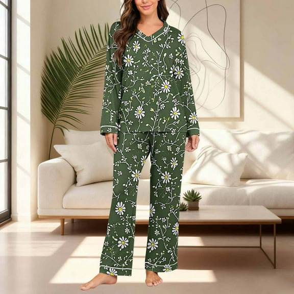 Censtreet Women's Pajama Set, 2 Piece Lounge Outfits Printed Sleepwear Fall Long Sleeve Long Pant Ladies Pjs