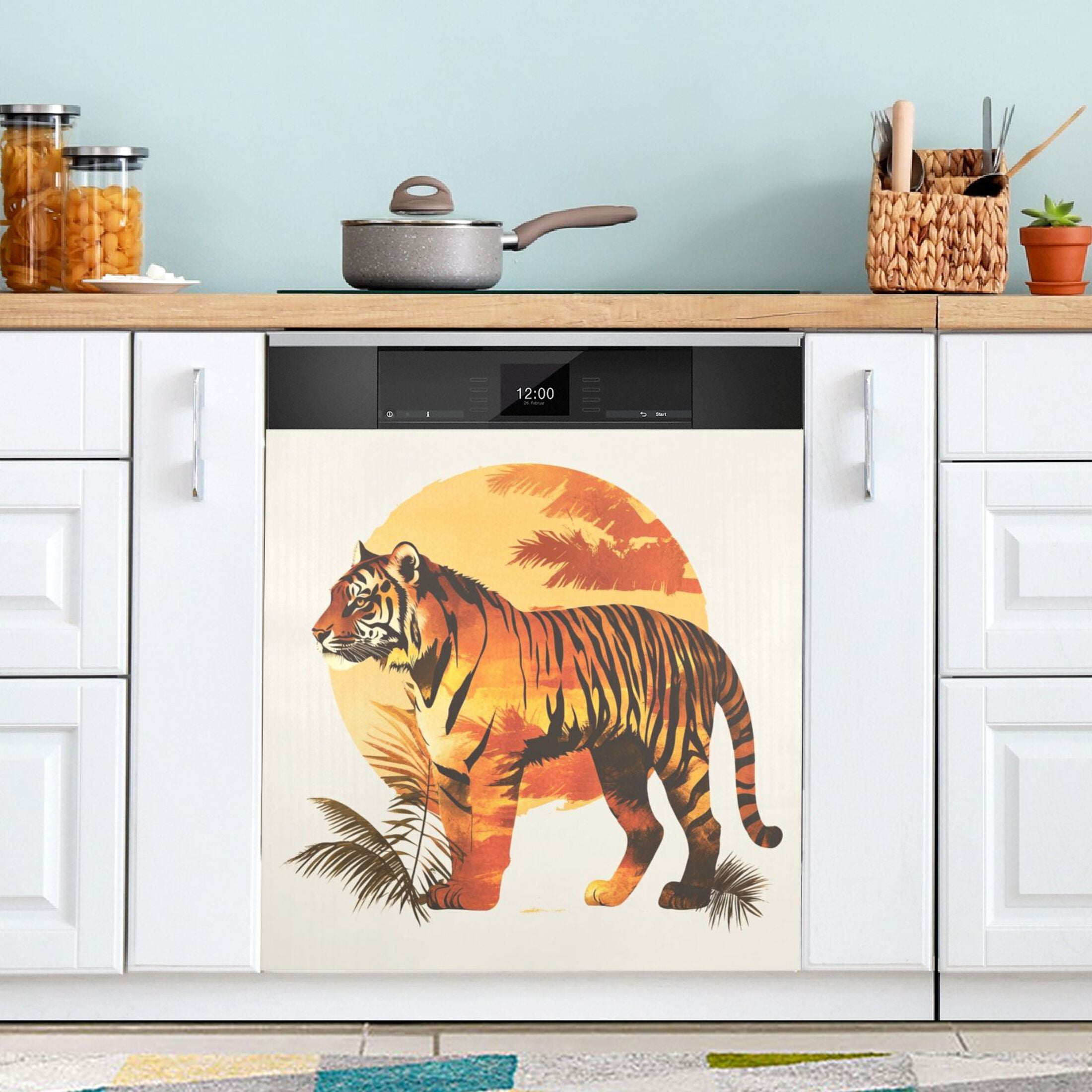 Dishwasher Magnetic Sticker 23x26 Inch Refrigerator Magnetic Sticker Washing Machine Magnetic Sticker Kitchen Panel Magnetic Sticker Home Decor Beautiful Sunset Tiger
